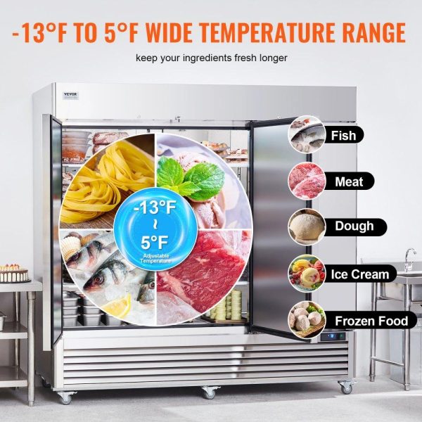 Refrigeration & Ice Equipment | Commercial Freezer 60.42 Cu.ft, Reach In 82.5″ W Upright Freezer 3 Doors, Auto-Defrost Stainless Steel Reach-in Freezer with 12 Adjustable Shelves, -13 to 5℉ Temp Control, LED Lighting, 4 Wheels Refrigeration & Ice Equipment Refrigeration & Ice Equipment