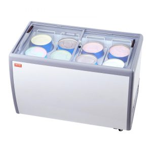 Refrigeration & Ice Equipment | Commercial Ice Cream Display Case, 13.1 Cu.ft Chest Freezer, Mobile Glass Top Deep Freezer, Restaurant Gelato Dipping Cabinet with 8 Large Tubs, 2 Sliding Glass Doors, Locking Casters, White Refrigeration & Ice Equipment Refrigeration & Ice Equipment