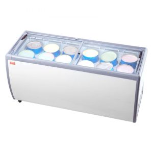 Refrigeration & Ice Equipment | Commercial Ice Cream Display Case, 20 Cu.ft Chest Freezer, Mobile Glass Top Deep Freezer, Restaurant Gelato Dipping Cabinet with 12 Large Tubs, 2 Sliding Glass Doors, Locking Casters, White Refrigeration & Ice Equipment Refrigeration & Ice Equipment