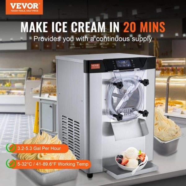 Refrigeration & Ice Equipment | Commercial Ice Cream Machine, 12 L/H Yield, 1713W Single Flavor Countertop Hard Serve Ice Cream Maker,  4.5L Stainless Steel Cylinder, LED Panel Auto Clean Pre-cooling, for Restaurant Snack Bars Refrigeration & Ice Equipment Refrigeration & Ice Equipment