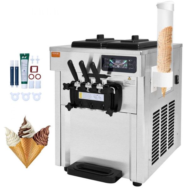 Refrigeration & Ice Equipment | Commercial Ice Cream Machine, 18-28 L/H Yield, 1850W 3-Flavor Countertop Soft Serve Ice Cream Maker,  2 x 5.5L Stainless Steel Cylinder, LED Panel Auto Clean Pre-cooling, for Restaurant Bars Refrigeration & Ice Equipment Refrigeration & Ice Equipment