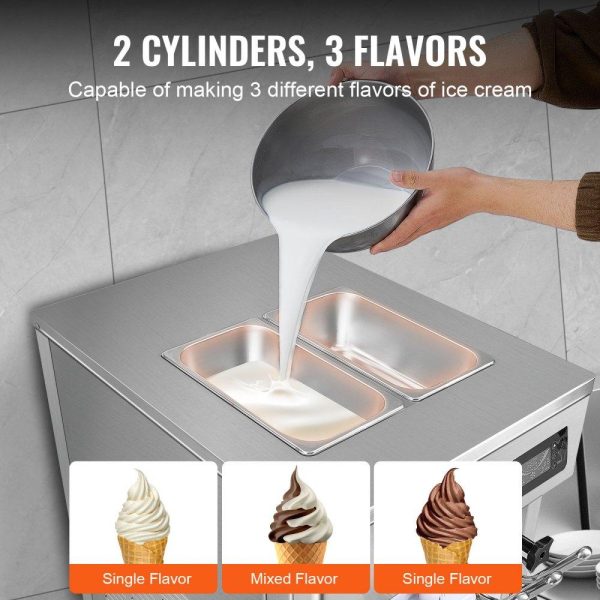 Refrigeration & Ice Equipment | Commercial Ice Cream Machine, 18-28 L/H Yield, 1850W 3-Flavor Countertop Soft Serve Ice Cream Maker,  2 x 5.5L Stainless Steel Cylinder, LED Panel Auto Clean Pre-cooling, for Restaurant Bars Refrigeration & Ice Equipment Refrigeration & Ice Equipment