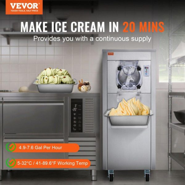 Refrigeration & Ice Equipment | Commercial Ice Cream Machine, 18 L/H Yield, 1780W Single Flavor Hard Serve Ice Cream Maker with Wheels, 6L Stainless Steel Cylinder, LED Panel Auto Clean Pre-cooling, for Restaurant Snack Bars Refrigeration & Ice Equipment Refrigeration & Ice Equipment