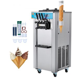 Refrigeration & Ice Equipment | Commercial Ice Cream Machine, 21-31 L/H Yield, 1800W 3-Flavor Freestanding Soft Serve Ice Cream Maker,  2 x 5.5L Stainless Steel Cylinder, LED Panel Auto Clean Pre-cooling, for Restaurant Bars Refrigeration & Ice Equipment Refrigeration & Ice Equipment