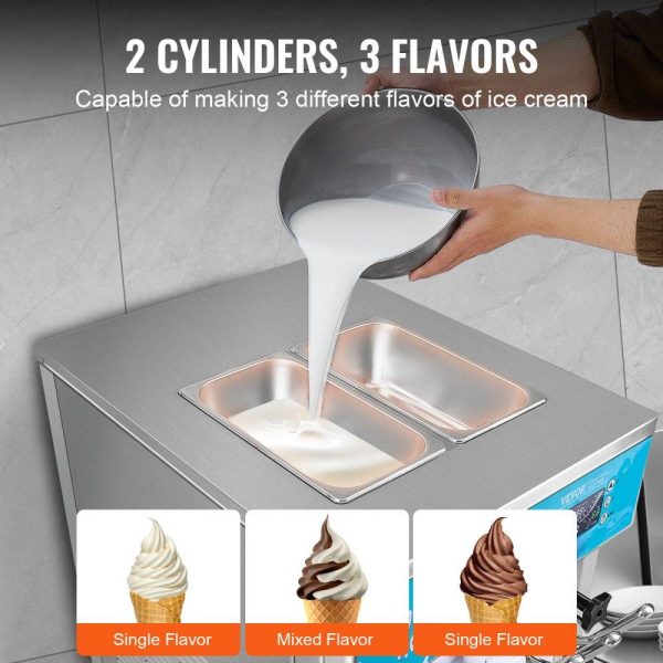 Refrigeration & Ice Equipment | Commercial Ice Cream Machine, 21-31 L/H Yield, 1800W 3-Flavor Freestanding Soft Serve Ice Cream Maker,  2 x 5.5L Stainless Steel Cylinder, LED Panel Auto Clean Pre-cooling, for Restaurant Bars Refrigeration & Ice Equipment Refrigeration & Ice Equipment