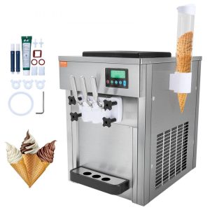 Refrigeration & Ice Equipment | Commercial Ice Cream Machine, 21 QT/H Yield, 1800W 3-Flavor Countertop Soft Serve Ice Cream Maker, 2 x 4L Hopper 2 x 1.8L Cylinder, LCD Panel Auto Clean Pre-cooling, for Restaurant Snack Bar Refrigeration & Ice Equipment Refrigeration & Ice Equipment