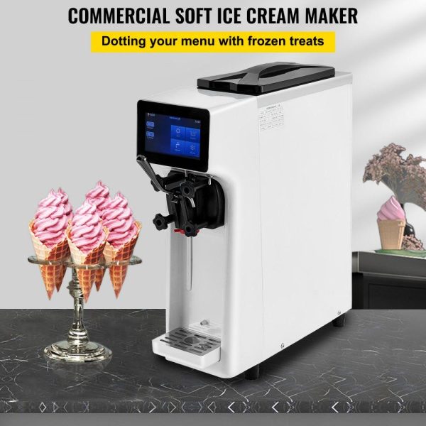 Refrigeration & Ice Equipment | Commercial Ice Cream Maker, 10-20L/H Yield, 1000W Countertop Soft Serve Machine with 4.5L Hopper 1.6L Cylinder Touch Screen Puffing Shortage Alarm, Frozen Yogurt Maker for Café Snack Bar, White White Refrigeration & Ice Equipment Refrigeration & Ice Equipment