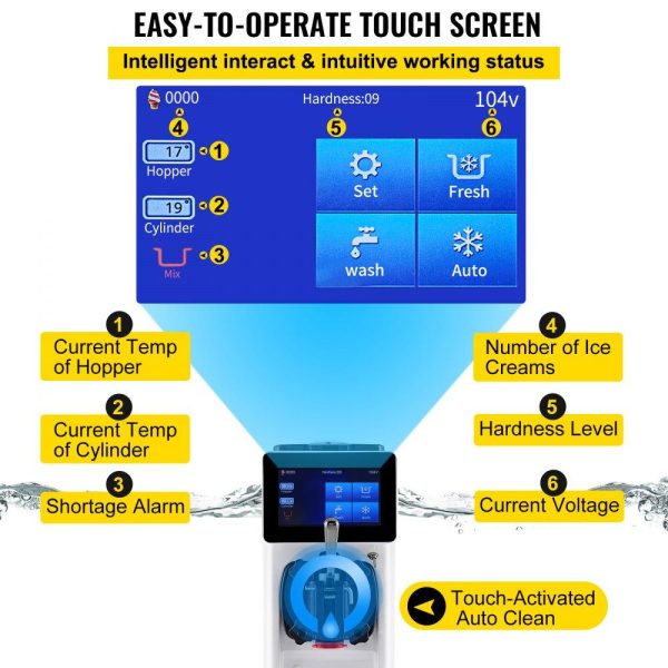 Refrigeration & Ice Equipment | Commercial Ice Cream Maker, 10-20L/H Yield, 1000W Countertop Soft Serve Machine with 4.5L Hopper 1.6L Cylinder Touch Screen Puffing Shortage Alarm, Frozen Yogurt Maker for Café Snack Bar, White White Refrigeration & Ice Equipment Refrigeration & Ice Equipment