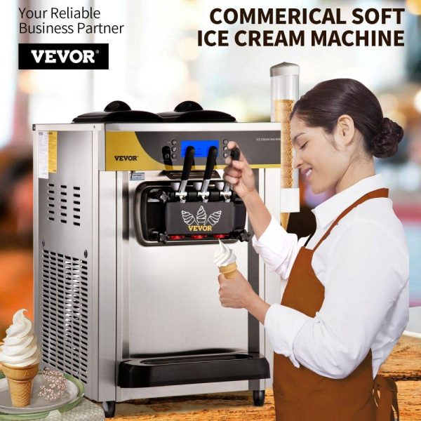 Refrigeration & Ice Equipment | Commercial Ice Cream Maker, 22-30L/H Yield, 2200W Countertop Soft Serve Machine w/ 2x6L Hopper 2L Cylinder LCD Panel Puffing Shortage Alarm, Frozen Yogurt Maker for Restaurant Snack Bar, Silver Refrigeration & Ice Equipment Refrigeration & Ice Equipment