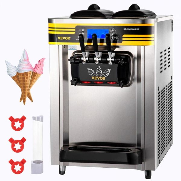 Refrigeration & Ice Equipment | Commercial Ice Cream Maker, 22-30L/H Yield, 2350W Countertop Soft Serve Machine w/ 2x6L Hopper 2L Cylinder LCD Panel Puffing Shortage Alarm, Frozen Yogurt Maker for Restaurant Snack Bar, Silver Refrigeration & Ice Equipment Refrigeration & Ice Equipment