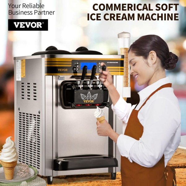 Refrigeration & Ice Equipment | Commercial Ice Cream Maker, 22-30L/H Yield, 2350W Countertop Soft Serve Machine w/ 2x6L Hopper 2L Cylinder LCD Panel Puffing Shortage Alarm, Frozen Yogurt Maker for Restaurant Snack Bar, Silver Refrigeration & Ice Equipment Refrigeration & Ice Equipment