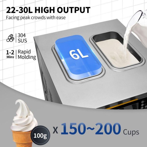 Refrigeration & Ice Equipment | Commercial Ice Cream Maker, 22-30L/H Yield, 2350W Countertop Soft Serve Machine w/ 2x6L Hopper 2L Cylinder LCD Panel Puffing Shortage Alarm, Frozen Yogurt Maker for Restaurant Snack Bar, Silver Refrigeration & Ice Equipment Refrigeration & Ice Equipment