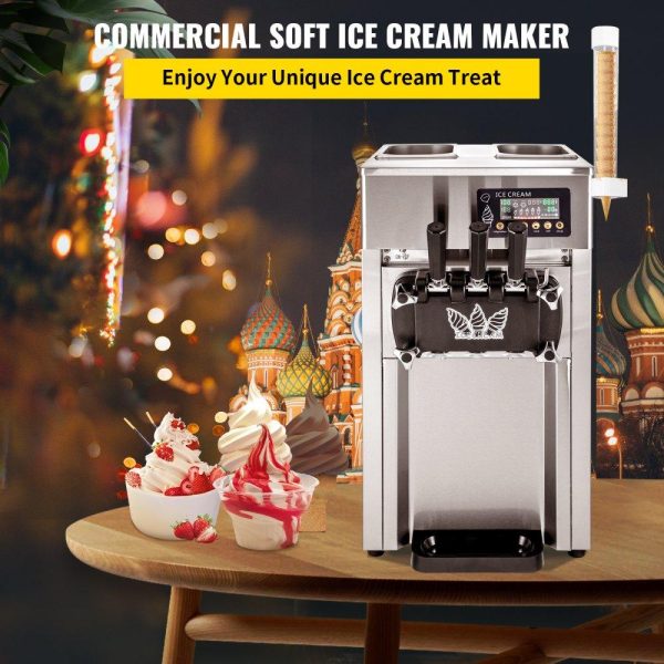 Refrigeration & Ice Equipment | Commercial Ice Cream Maker Machine, 2+1 Flavor Countertop Soft Serve Machine, 5 Gal/H Commercial Ice Cream Maker w/Two 3L Hoppers, Soft Ice Cream Machine for Restaurants Snack Bars Supermarkets Refrigeration & Ice Equipment Refrigeration & Ice Equipment