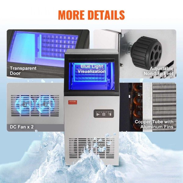 Refrigeration & Ice Equipment | Commercial Ice Maker, 100 lbs/24H, Ice Maker Machine, 45 Ice Cubes in 12-15 Minutes, Freestanding Cabinet Ice Maker with 27.5 lbs Storage Capacity LED Digital Display, for Home Office Restaurant Refrigeration & Ice Equipment Refrigeration & Ice Equipment