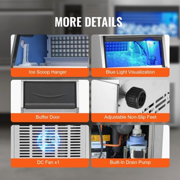 Refrigeration & Ice Equipment | Commercial Ice Maker, 100lbs/24H, Ice Maker Machine, 50 Ice Cubes in 12-15 Minutes, Freestanding Cabinet Ice Maker with 33lbs Storage Capacity LED Digital Display, for Bar Home Office Restaurant Refrigeration & Ice Equipment Refrigeration & Ice Equipment