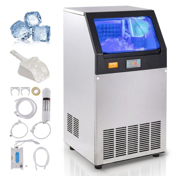 Refrigeration & Ice Equipment | Commercial Ice Maker, 100lbs/24H, Ice Maker Machine, 55 Ice Cubes in 12-15 Minutes, Freestanding Cabinet Ice Maker with 33lbs Storage Capacity LED Digital Display, for Bar Home Office Restaurant Refrigeration & Ice Equipment Refrigeration & Ice Equipment