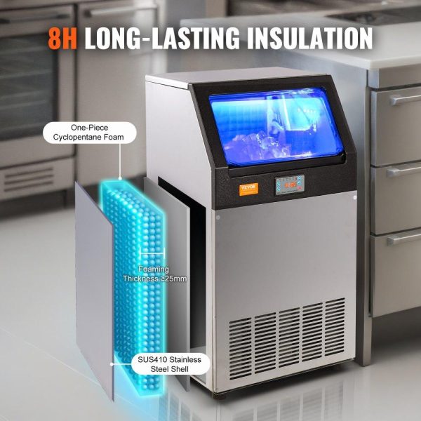 Refrigeration & Ice Equipment | Commercial Ice Maker, 100lbs/24H, Ice Maker Machine, 55 Ice Cubes in 12-15 Minutes, Freestanding Cabinet Ice Maker with 33lbs Storage Capacity LED Digital Display, for Bar Home Office Restaurant Refrigeration & Ice Equipment Refrigeration & Ice Equipment