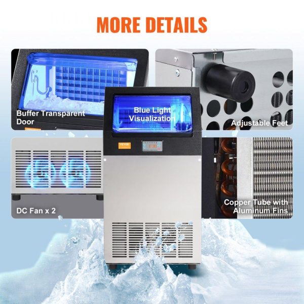 Refrigeration & Ice Equipment | Commercial Ice Maker, 100lbs/24H, Ice Maker Machine, 55 Ice Cubes in 12-15 Minutes, Freestanding Cabinet Ice Maker with 33lbs Storage Capacity LED Digital Display, for Bar Home Office Restaurant Refrigeration & Ice Equipment Refrigeration & Ice Equipment