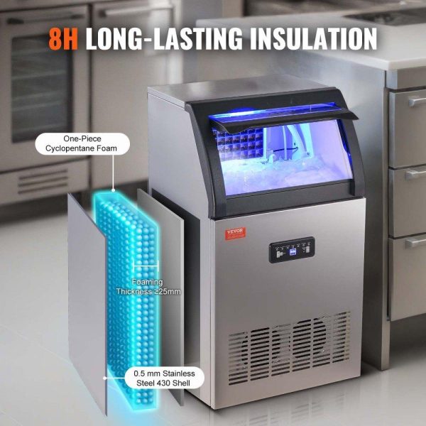 Refrigeration & Ice Equipment | Commercial Ice Maker, 120lbs/24H, Ice Maker Machine, 50 Ice Cubes in 12-15 Minutes, Freestanding Cabinet Ice Maker with 33lbs Storage Capacity LED Digital Display, for Bar Home Office Restaurant Refrigeration & Ice Equipment Refrigeration & Ice Equipment