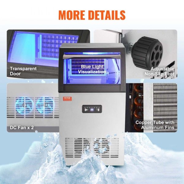 Refrigeration & Ice Equipment | Commercial Ice Maker, 120lbs/24H, Ice Maker Machine, 50 Ice Cubes in 12-15 Minutes, Freestanding Cabinet Ice Maker with 33lbs Storage Capacity LED Digital Display, for Bar Home Office Restaurant Refrigeration & Ice Equipment Refrigeration & Ice Equipment