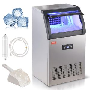 Refrigeration & Ice Equipment | Commercial Ice Maker, 130lbs/24H, Ice Maker Machine, 55 Ice Cubes in 12-15 Minutes, Freestanding Cabinet Ice Maker with 24lbs Storage Capacity LED Digital Display, for Bar Home Office Restaurant Refrigeration & Ice Equipment Refrigeration & Ice Equipment