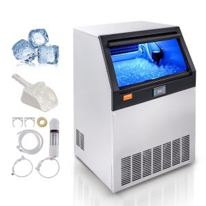 Refrigeration & Ice Equipment | Commercial Ice Maker, 160lbs/24H, Ice Maker Machine, 80 Ice Cubes in 12-15 Minutes, Freestanding Cabinet Ice Maker with 66lbs Storage Capacity LED Digital Display, for Bar Home Office Restaurant Refrigeration & Ice Equipment Refrigeration & Ice Equipment