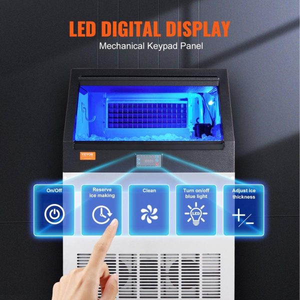 Refrigeration & Ice Equipment | Commercial Ice Maker, 160lbs/24H, Ice Maker Machine, 80 Ice Cubes in 12-15 Minutes, Freestanding Cabinet Ice Maker with 66lbs Storage Capacity LED Digital Display, for Bar Home Office Restaurant Refrigeration & Ice Equipment Refrigeration & Ice Equipment