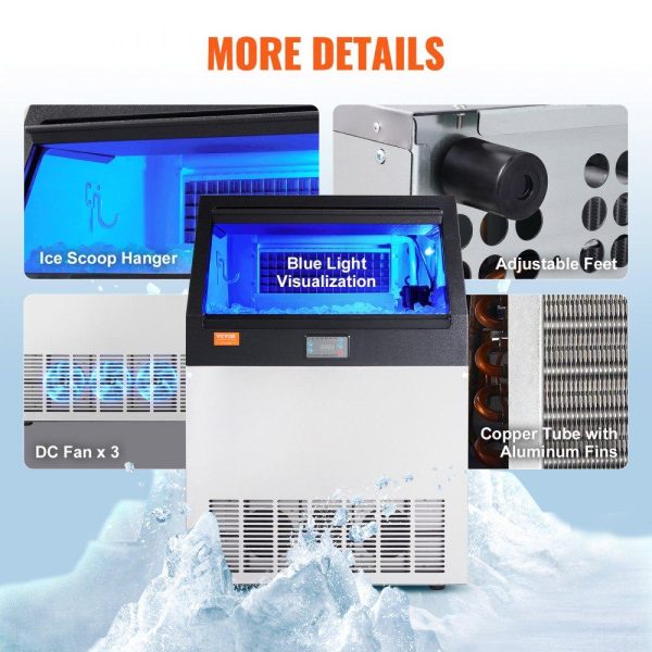 Refrigeration & Ice Equipment | Commercial Ice Maker, 160lbs/24H, Ice Maker Machine, 80 Ice Cubes in 12-15 Minutes, Freestanding Cabinet Ice Maker with 66lbs Storage Capacity LED Digital Display, for Bar Home Office Restaurant Refrigeration & Ice Equipment Refrigeration & Ice Equipment