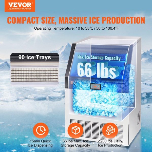 Refrigeration & Ice Equipment | Commercial Ice Maker, 200lbs/24H, Ice Maker Machine, 90 Ice Cubes in 12-15 Minutes, Freestanding Cabinet Ice Maker with 66lbs Storage Capacity LED Digital Display, for Bar Home Office Restaurant Refrigeration & Ice Equipment Refrigeration & Ice Equipment