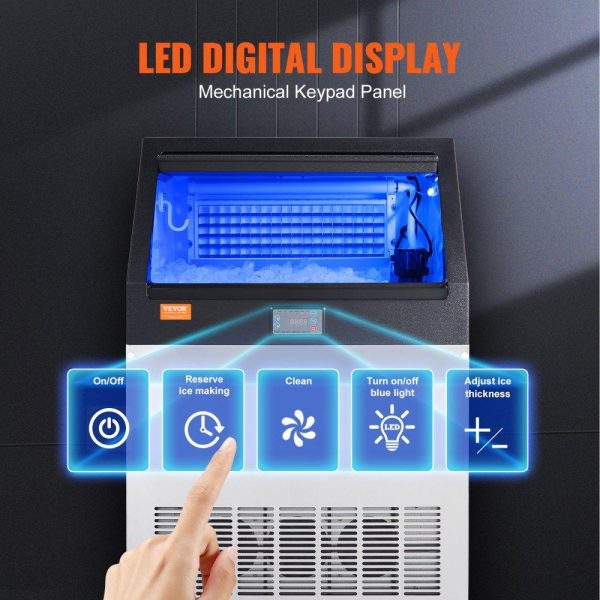 Refrigeration & Ice Equipment | Commercial Ice Maker, 200lbs/24H, Ice Maker Machine, 90 Ice Cubes in 12-15 Minutes, Freestanding Cabinet Ice Maker with 66lbs Storage Capacity LED Digital Display, for Bar Home Office Restaurant Refrigeration & Ice Equipment Refrigeration & Ice Equipment