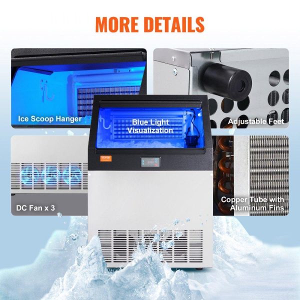 Refrigeration & Ice Equipment | Commercial Ice Maker, 200lbs/24H, Ice Maker Machine, 90 Ice Cubes in 12-15 Minutes, Freestanding Cabinet Ice Maker with 66lbs Storage Capacity LED Digital Display, for Bar Home Office Restaurant Refrigeration & Ice Equipment Refrigeration & Ice Equipment