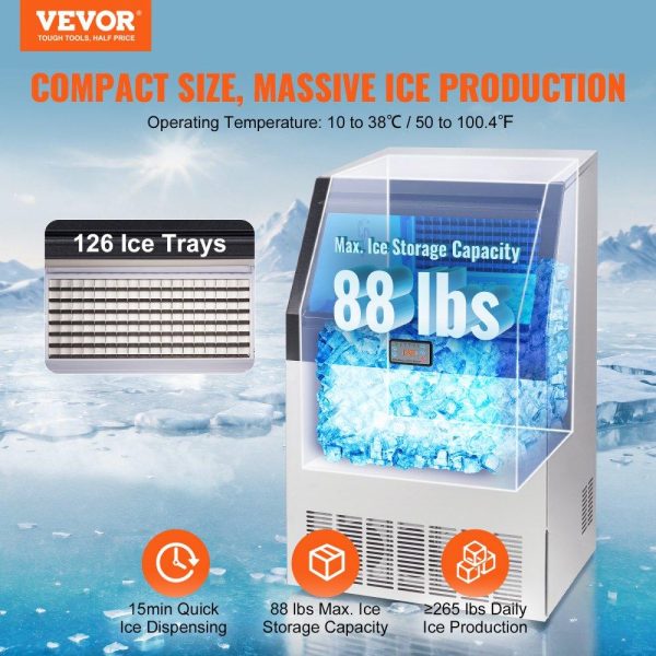 Refrigeration & Ice Equipment | Commercial Ice Maker, 265lbs/24H, Ice Maker Machine, 126 Ice Cubes in 12-15 Minutes, Freestanding Cabinet Ice Maker with 88lbs Storage Capacity LED Digital Display, for Home Office Restaurant Refrigeration & Ice Equipment Refrigeration & Ice Equipment