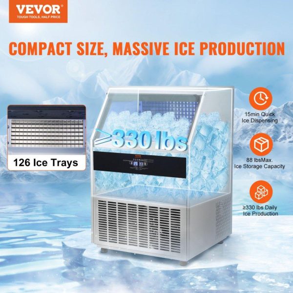 Refrigeration & Ice Equipment | Commercial Ice Maker, 330lbs/24H, Ice Maker Machine, 126 Ice Cubes in 12-15 Minutes, Freestanding Cabinet Ice Maker with 88lbs Storage Capacity LED Digital Display, for Bar Home Restaurant Refrigeration & Ice Equipment Refrigeration & Ice Equipment