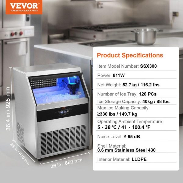 Refrigeration & Ice Equipment | Commercial Ice Maker, 330lbs/24H, Ice Maker Machine, 126 Ice Cubes in 12-15 Minutes, Freestanding Cabinet Ice Maker with 88lbs Storage Capacity LED Digital Display, for Bar Home Restaurant Refrigeration & Ice Equipment Refrigeration & Ice Equipment