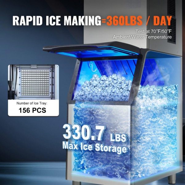 Refrigeration & Ice Equipment | Commercial Ice Maker, 360LBS/24H Ice Making Machine with 330.7LBS Large Storage Bin, 700W Auto Self-Cleaning Ice Maker Machine with 3.5-inch LED Panel for Bar Cafe Restaurant Business Refrigeration & Ice Equipment Refrigeration & Ice Equipment