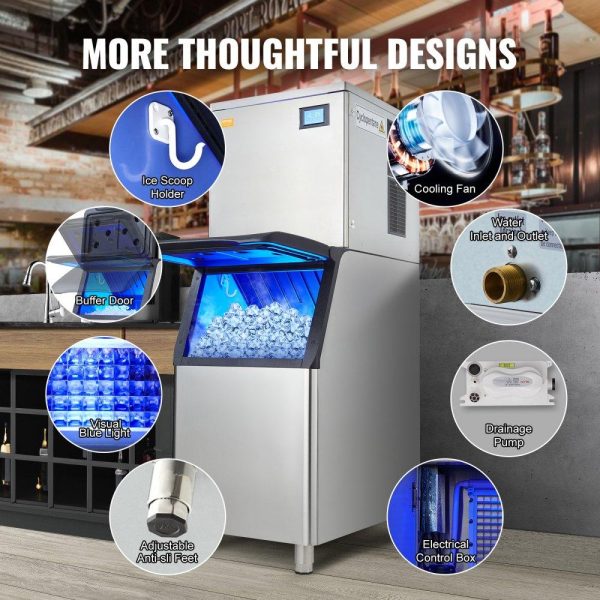 Refrigeration & Ice Equipment | Commercial Ice Maker, 400LBS/24H Ice Making Machine with 330.7LBS Large Storage Bin, 800W Auto Self-Cleaning Ice Maker Machine with 3.5-inch LED Screen for Business Bar Cafe Restaurant Refrigeration & Ice Equipment Refrigeration & Ice Equipment