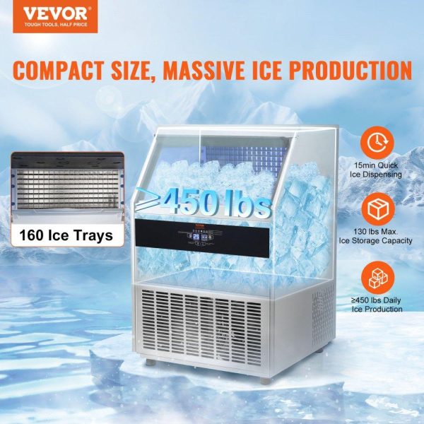 Refrigeration & Ice Equipment | Commercial Ice Maker, 450lbs/24H, Ice Maker Machine, 160 Ice Cubes in 12-15 Minutes, Freestanding Cabinet Ice Maker with 130lbs Storage Capacity LED Digital Display, for Bar Home Office Restaura Refrigeration & Ice Equipment Refrigeration & Ice Equipment