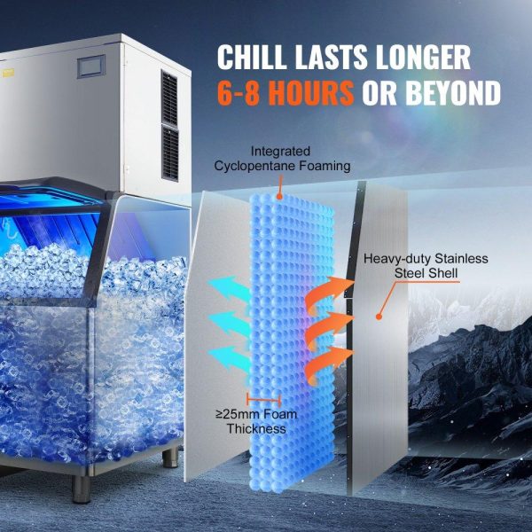 Refrigeration & Ice Equipment | Commercial Ice Maker, 450LBS/24H Ice Making Machine with 330.7LBS Large Storage Bin, 1000W Auto Self-Cleaning Ice Maker Machine with 3.5-inch LED Panel for Bar Cafe Restaurant Business Refrigeration & Ice Equipment Refrigeration & Ice Equipment