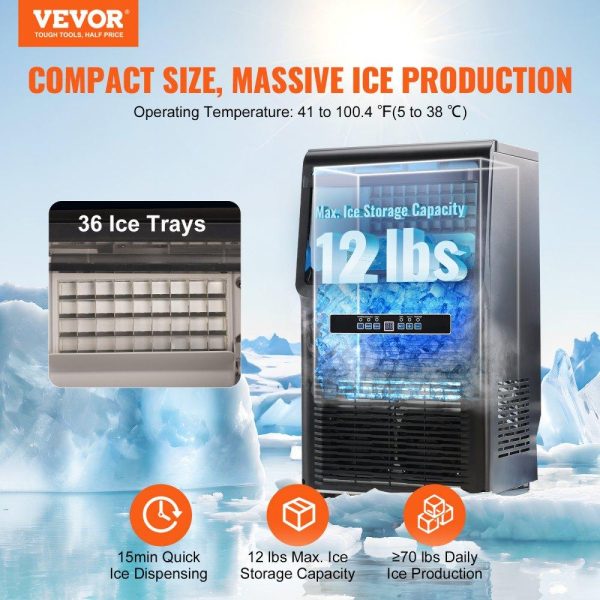 Refrigeration & Ice Equipment | Commercial Ice Maker, 70lbs/24H, Ice Maker Machine, 36 Ice Cubes in 12-15 Minutes, Freestanding Cabinet Ice Maker with 11lbs Storage Capacity LED Digital Display, for Bar Home Office Restaurant Refrigeration & Ice Equipment Refrigeration & Ice Equipment