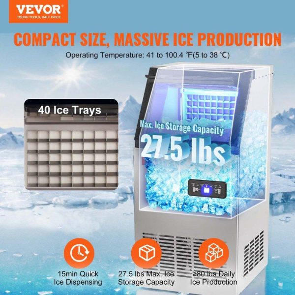 Refrigeration & Ice Equipment | Commercial Ice Maker, 80lbs/24H, Ice Maker Machine, 40 Ice Cubes in 12-15 Minutes, Freestanding Cabinet Ice Maker with 15lbs Storage Capacity LED Digital Display, for Bar Home Office Restaurant Refrigeration & Ice Equipment Refrigeration & Ice Equipment