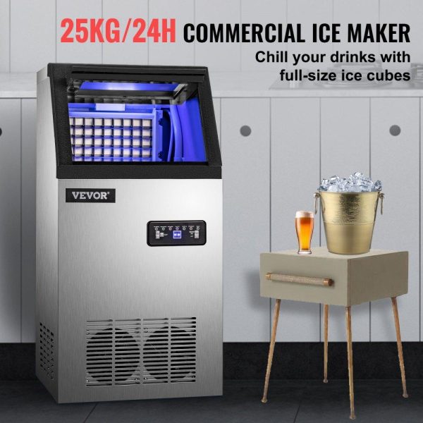 Refrigeration & Ice Equipment | Commercial Ice Maker Machine, 100lbs/24h Stainless Steel Under Counter Ice Maker with 22lbs Storage Bin, 4×8 Cubes Ready in 15 Mins, Water Filter & Scoop Included, for Bar Office Coffee Shop Refrigeration & Ice Equipment Refrigeration & Ice Equipment