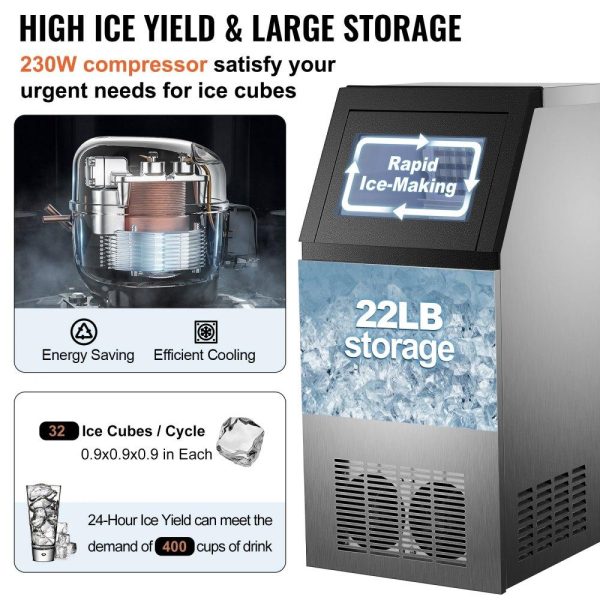 Refrigeration & Ice Equipment | Commercial Ice Maker Machine, 100lbs/24h Stainless Steel Under Counter Ice Maker with 22lbs Storage Bin, 4×8 Cubes Ready in 15 Mins, Water Filter & Scoop Included, for Bar Office Coffee Shop Refrigeration & Ice Equipment Refrigeration & Ice Equipment