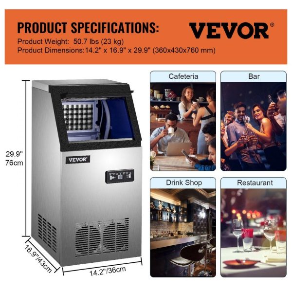 Refrigeration & Ice Equipment | Commercial Ice Maker Machine, 100lbs/24h Stainless Steel Under Counter Ice Maker with 22lbs Storage Bin, 4×8 Cubes Ready in 15 Mins, Water Filter & Scoop Included, for Bar Office Coffee Shop Refrigeration & Ice Equipment Refrigeration & Ice Equipment