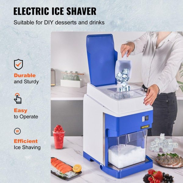 Refrigeration & Ice Equipment | Commercial Ice Shaver Crusher, 265lbs Per Hour Electric Snow Cone Maker with 4.4lbs Ice Box, 300W Tabletop Shaved Ice Machine for Parties Events Snack Bar, Home and Commercial Use Blue & White Refrigeration & Ice Equipment Blue & White