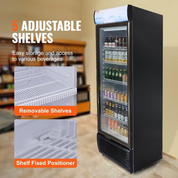 Refrigeration & Ice Equipment | Commercial Merchandiser Refrigerator, 14.8 Cu.Ft / 420L Beverage Refrigerator Cooler Merchandiser, Glass Door Display Refrigerator Upright Fridge with 5 Adjustable Shelves, Customizable Lightbox Refrigeration & Ice Equipment Refrigeration & Ice Equipment