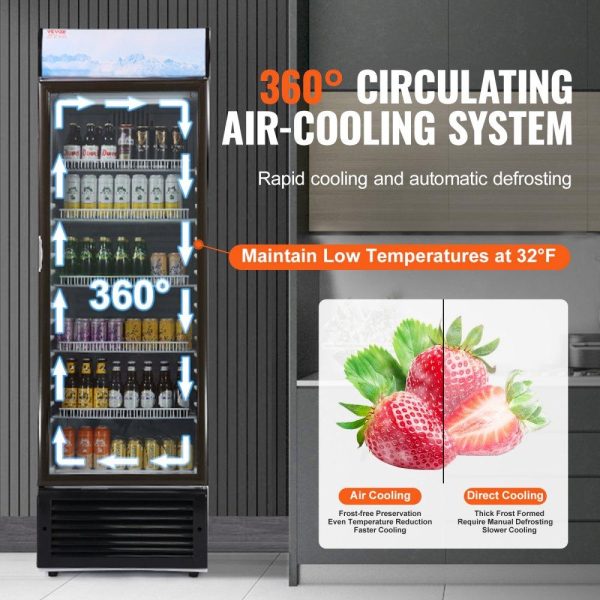 Refrigeration & Ice Equipment | Commercial Merchandiser Refrigerator, 14.8 Cu.Ft / 420L Beverage Refrigerator Cooler Merchandiser, Glass Door Display Refrigerator Upright Fridge with 5 Adjustable Shelves, Customizable Lightbox Refrigeration & Ice Equipment Refrigeration & Ice Equipment