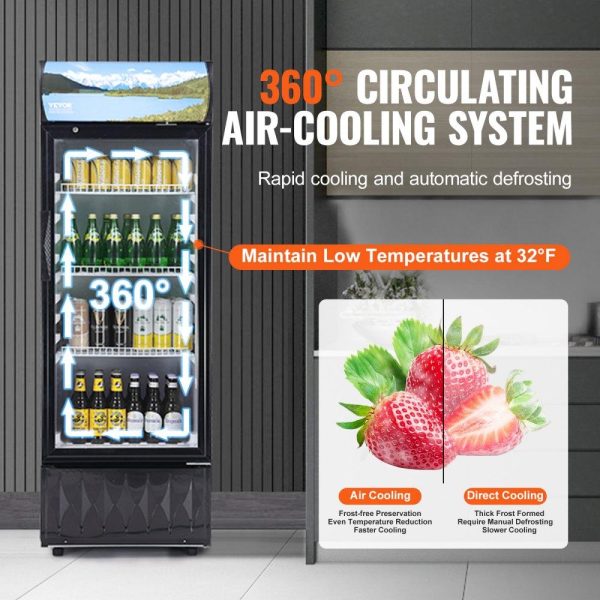 Refrigeration & Ice Equipment | Commercial Merchandiser Refrigerator, 6.8 Cu.Ft / 195L Beverage Refrigerator Cooler Merchandiser, Glass Door Display Refrigerator Upright Fridge with 3 Adjustable Shelves, Customizable Lightbox Refrigeration & Ice Equipment Refrigeration & Ice Equipment