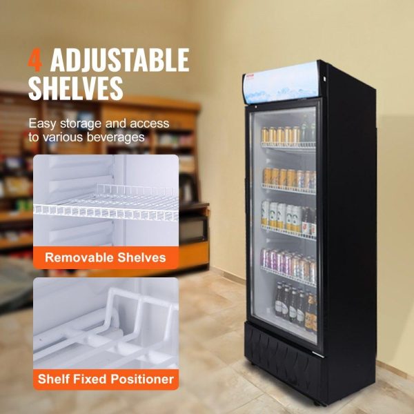 Refrigeration & Ice Equipment | Commercial Merchandiser Refrigerator, 9.7 Cu.Ft / 275L Beverage Refrigerator Cooler Merchandiser, Glass Door Display Refrigerator Upright Fridge with 4 Adjustable Shelves, Customizable Lightbox Refrigeration & Ice Equipment Refrigeration & Ice Equipment