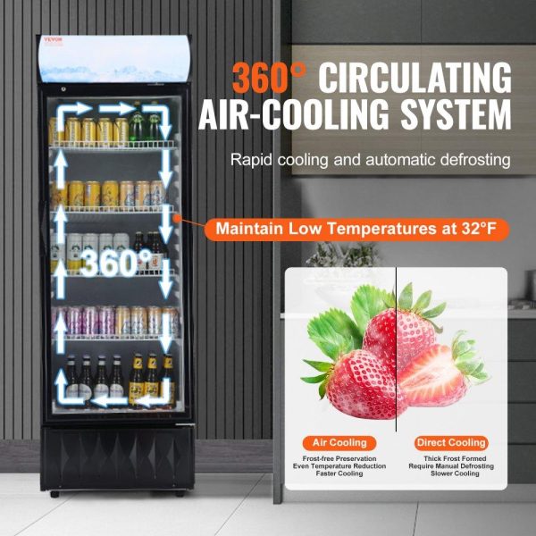 Refrigeration & Ice Equipment | Commercial Merchandiser Refrigerator, 9.7 Cu.Ft / 275L Beverage Refrigerator Cooler Merchandiser, Glass Door Display Refrigerator Upright Fridge with 4 Adjustable Shelves, Customizable Lightbox Refrigeration & Ice Equipment Refrigeration & Ice Equipment