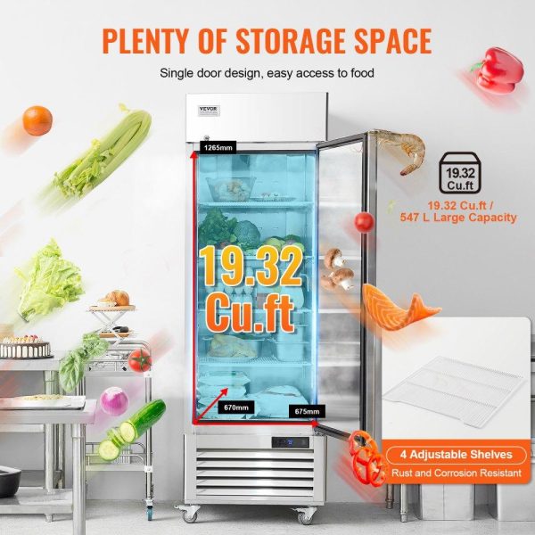 Refrigeration & Ice Equipment | Commercial Refrigerator 19.32 Cu.ft, Reach In 27″ W Upright Refrigerator Single Door, Auto-Defrost Stainless Steel Reach-in Refrigerator & 4 Shelves, 33 to 41℉ Temp Control, LED Light, 4 Wheel Refrigeration & Ice Equipment Refrigeration & Ice Equipment